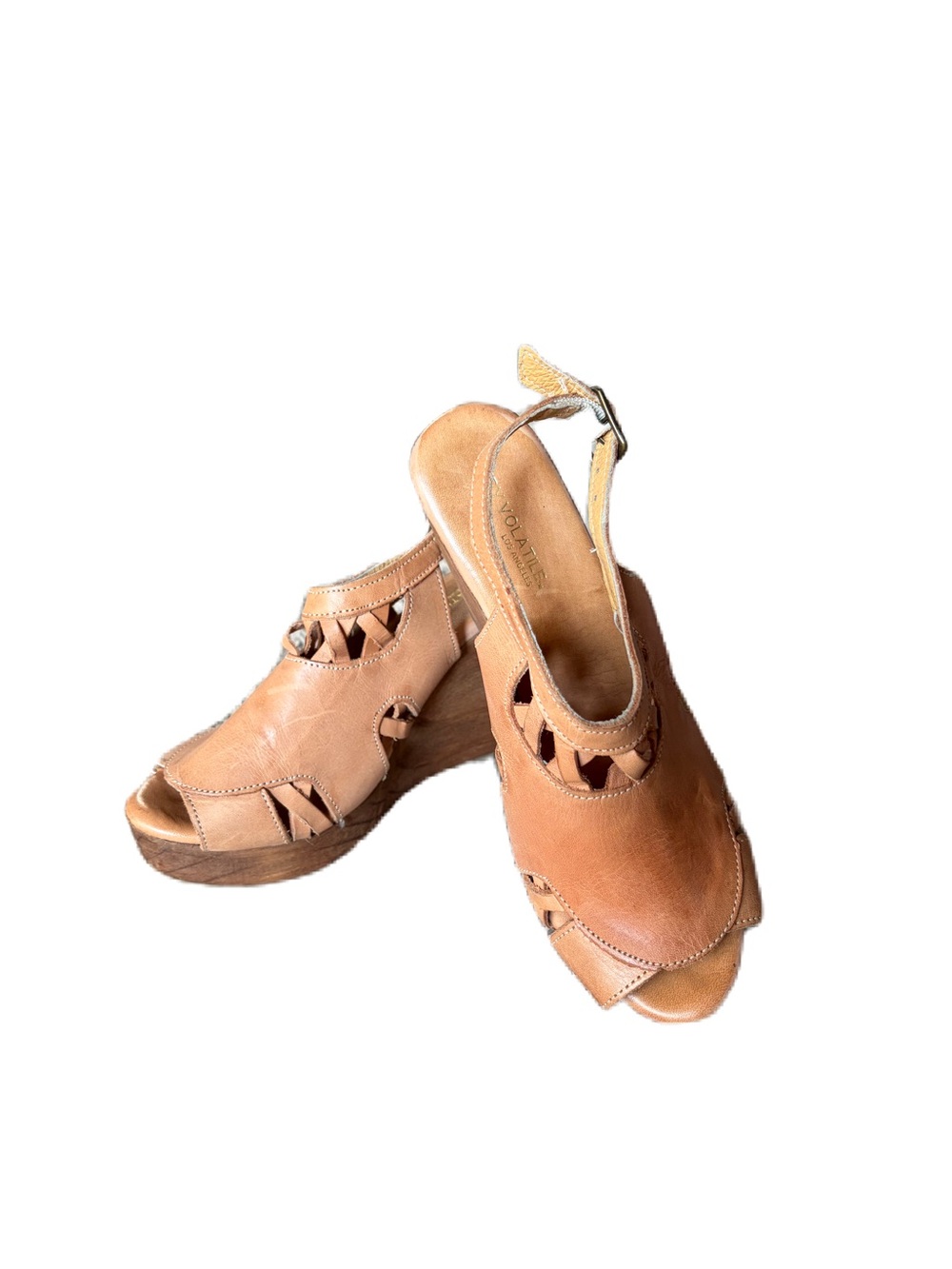 Very Volatile Leather Wedge Sandals Size 9 Tan Boho Platform Made Mexico